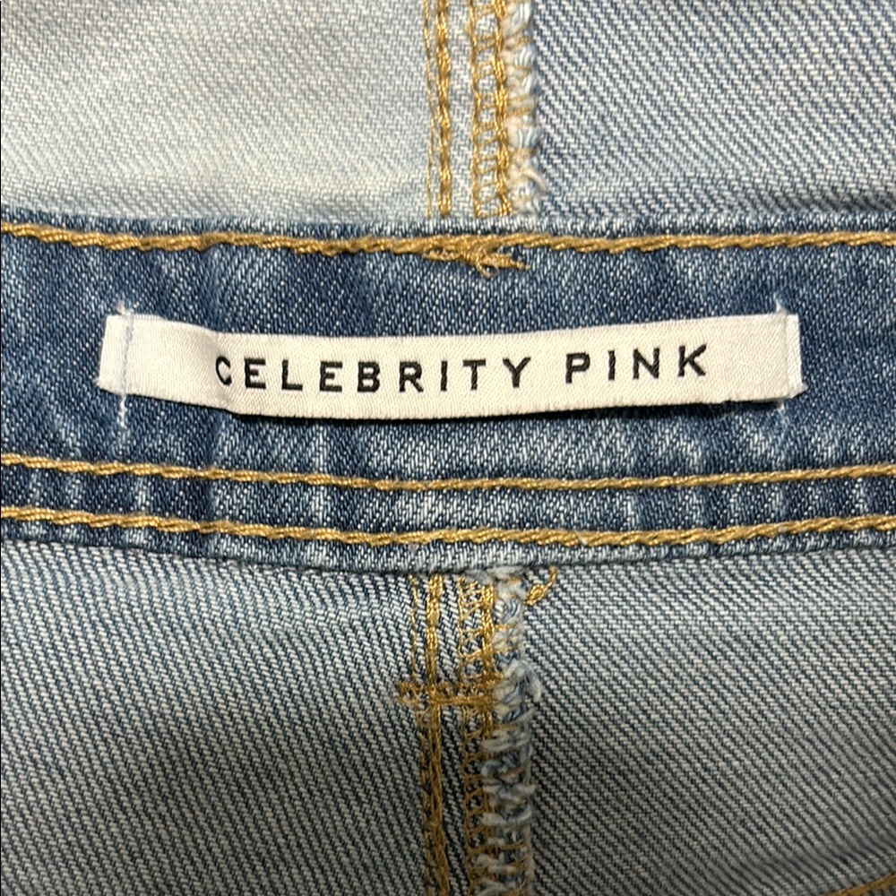 Two-toned Denim Colorblock Short Overalls by Celebrity Pink - Picture 2 of 5
